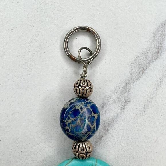 Silver Tone Faux Turquoise Beaded Linear Pendant - Picture 3 of 7